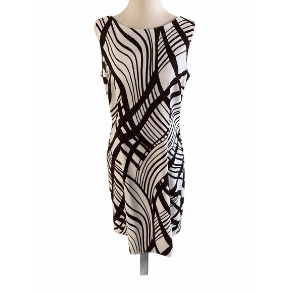 dressbarn Dresses & Skirts - DRESSBARN SHIFT DRESS SIZE 8 BROWN WHITE GEOMETRIC